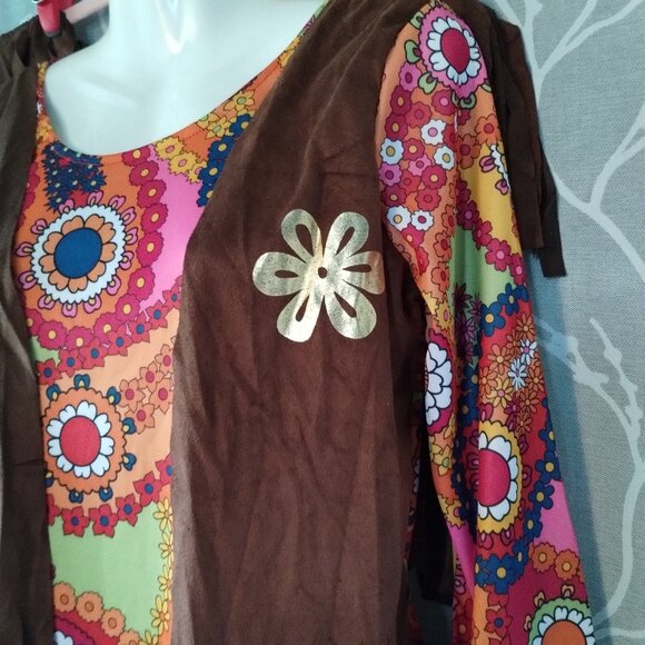 Hippie (M) Fringed Flower Child Adult Costume Outfit - Picture 4 of 10